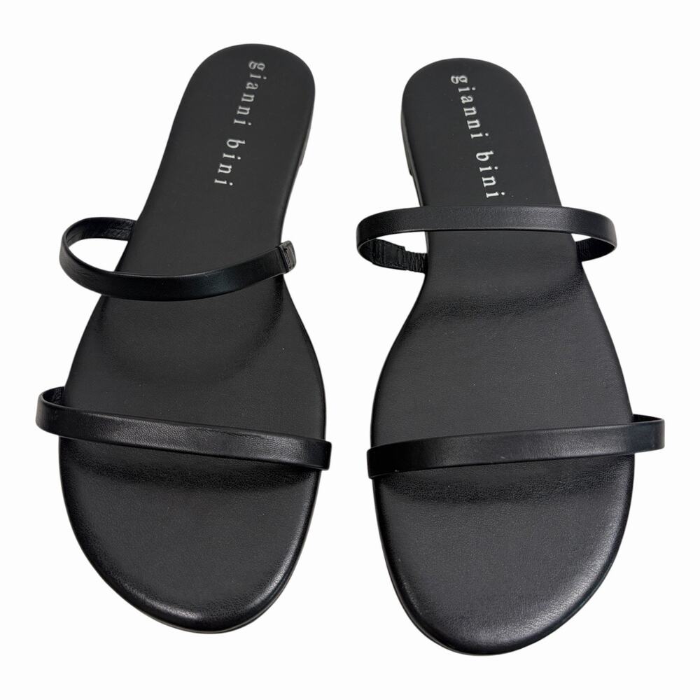 Gianni Bini Kaydie Black Leather Slide Sandals Women’s Size 10M Double Strap